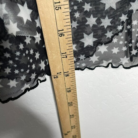 Free People Black White Star Print Marne Open Front Tie Mesh Top - Picture 9 of 9